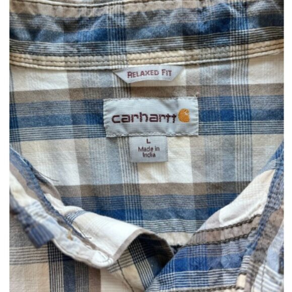 Carhartt Mens Relaxed Fit Plaid Button-Up Shirt Size L Blue 100% Cotton Workwear - Picture 2 of 6